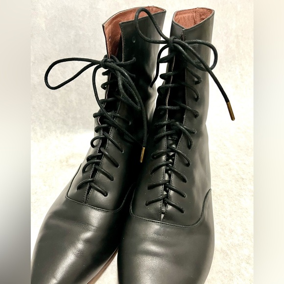 Black Lace-Up leather Ankle witch Boots - Picture 3 of 9